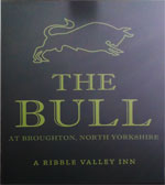The pub sign. The Bull, Broughton, North Yorkshire