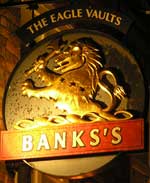 The pub sign. The Eagle Vaults, Worcester, Worcestershire