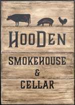 The pub sign. Hooden Smokehouse & Cellar (formerly Hooden on the Hill), Willesborough, Kent
