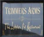 The pub sign. Trimmers Arms (formerly Trimmers Arms Live Lounge; Trimmers Arms, South Shields, Tyne and Wear