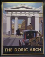 The pub sign. The Doric Arch, Euston, Central London