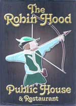 The pub sign. Robin Hood, Blue Bell Hill, Kent