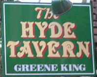 The pub sign. The Hyde Tavern, Winchester, Hampshire