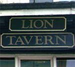 The pub sign. Lion Tavern, Liverpool, Merseyside
