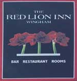 The pub sign. The Red Lion Inn, Wingham, Kent
