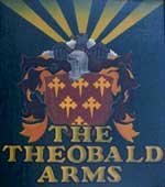 The pub sign. The Theobald Arms, Grays, Essex