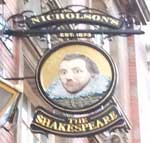 The pub sign. The Shakespeare, Birmingham, West Midlands