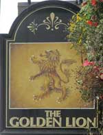 The pub sign. Golden Lion, Lancaster, Lancashire