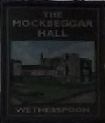 The pub sign. The Mockbeggar Hall, Moreton, Merseyside