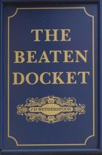 The pub sign. The Beaten Docket, Cricklewood, Greater London
