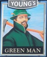 The pub sign. Green Man, Putney, Greater London