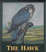 The pub sign. The Hawk, Battlesbridge, Essex