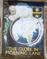 The pub sign. The Globe in Morning Lane, Hackney, Greater London