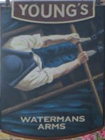 The pub sign. Watermans (formerly Watermans Arms), Richmond, Greater London