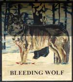 The pub sign. Bleeding Wolf, Scholar Green, Cheshire