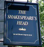 The pub sign. The Shakespeare's Head, Holborn, Central London