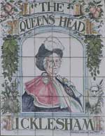 The pub sign. The Queens Head, Icklesham, East Sussex