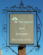 The pub sign. The Blue Pigeons, Worth, Kent