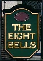 The pub sign. The Eight Bells, Hatfield, Hertfordshire