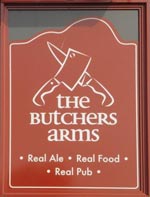 The pub sign. Butchers Arms, Woodsetts, South Yorkshire
