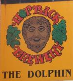 The pub sign. The Dolphin Hotel, Weymouth, Dorset