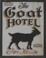 The pub sign. The Goat Hotel, Llanfair Caereinion, Powys