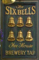 The pub sign. Six Bells, Bishop's Castle, Shropshire