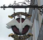 The pub sign. The Swan Hotel, Leighton Buzzard, Bedfordshire