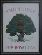 The pub sign. The Royal Oak (The Tiddly), Ellerdine Heath, Shropshire