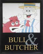 The pub sign. Bull & Butcher, Corley Moor, Warwickshire