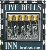 The pub sign. Five Bells Inn, Brabourne, Kent