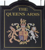 The pub sign. Queens Arms, Bakewell, Derbyshire