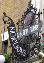 The pub sign. The Black Friar, Blackfriars, Central London