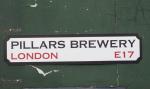 The pub sign. Pillars Brewery, Walthamstow, Greater London
