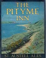 The pub sign. The Pityme Inn, Pityme, Cornwall