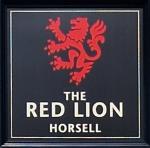The pub sign. Red Lion, Horsell, Surrey
