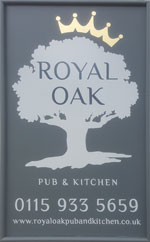 The pub sign. The Royal Oak, Radcliffe on Trent, Nottinghamshire