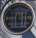 The pub sign. The Bank House, Cheltenham, Gloucestershire