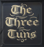 The pub sign. The Three Tuns, Canterbury, Kent
