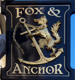 The pub sign. Fox & Anchor, Smithfield, Central London