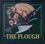The pub sign. The Plough, Byfleet, Surrey