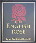 The pub sign. The English Rose, Luton, Bedfordshire