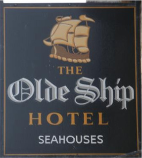 The pub sign. The Olde Ship Hotel, Seahouses, Northumberland