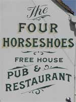 The pub sign. Four Horseshoes (old entry), Graveney, Kent