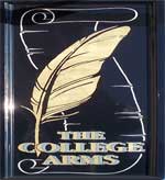 The pub sign. The College Arms, Peterborough, Cambridgeshire