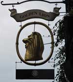 The pub sign. Golden Lion, York, North Yorkshire