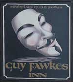 The pub sign. Guy Fawkes Inn, York, North Yorkshire