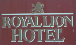 The pub sign. Royal Lion Hotel, Lyme Regis, Dorset