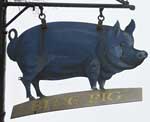 The pub sign. Blue Pig, Grantham, Lincolnshire