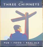 The pub sign. Three Chimneys, Biddenden, Kent